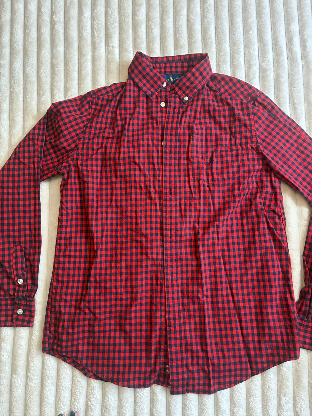 Polo Ralph Lauren Boys Button Down Shirt | XL 18–20 | Navy & Red Gingham | GUC